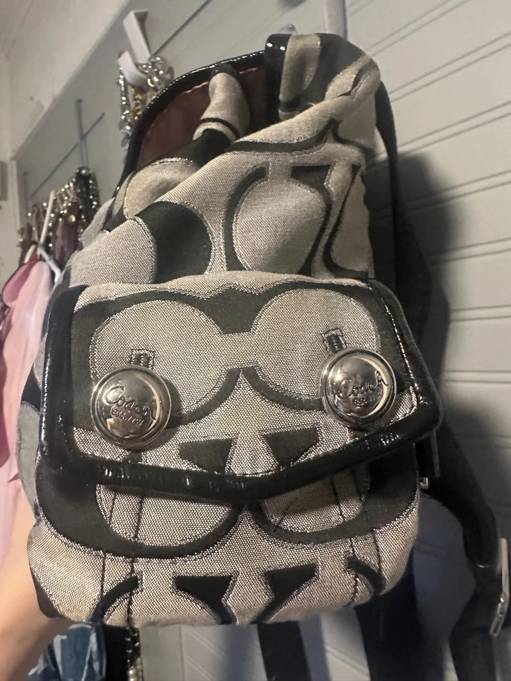 Coach Y2K Poppy Sig. Sateen Lurex Outline Flap Drawstring Backpack MSRP: $278